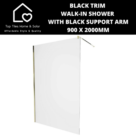Gold Trim Walk-in Shower with Support Arm - 1000 x 2000mm