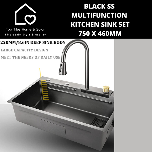Black Stainless Steel Multifunction Kitchen Sink Set - 750 x 460mm
