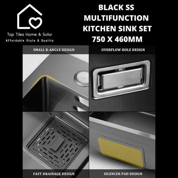 Black Stainless Steel Multifunction Kitchen Sink Set - 750 x 460mm