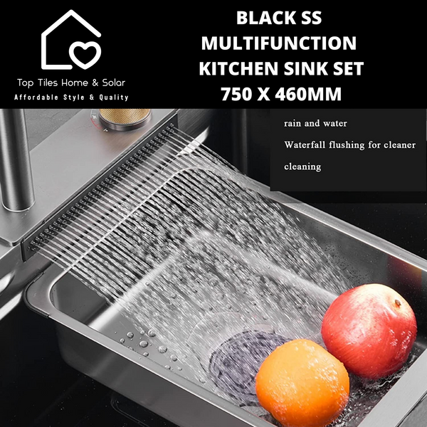 Black Stainless Steel Multifunction Kitchen Sink Set - 750 x 460mm