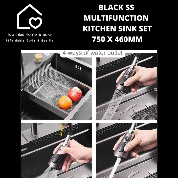 Black Stainless Steel Multifunction Kitchen Sink Set - 750 x 460mm