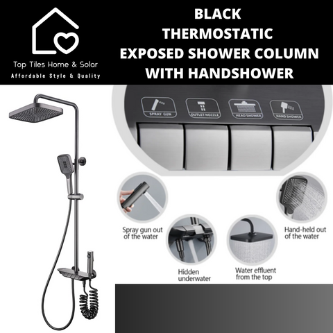 Black Thermostatic Exposed Shower Column With Handshower
