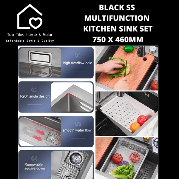 Black Stainless Steel Multifunction Kitchen Sink Set - 750 x 460mm
