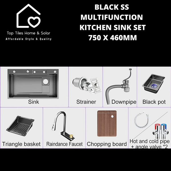 Black Stainless Steel Multifunction Kitchen Sink Set - 750 x 460mm