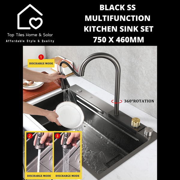 Black Stainless Steel Multifunction Kitchen Sink Set - 750 x 460mm
