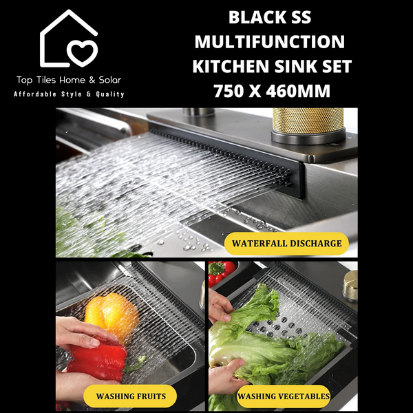 Black Stainless Steel Multifunction Kitchen Sink Set - 750 x 460mm