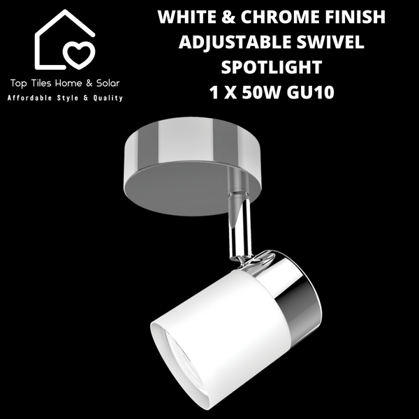 White & Chrome Finish Adjustable Swivel Spotlight - 1 x 50W GU10