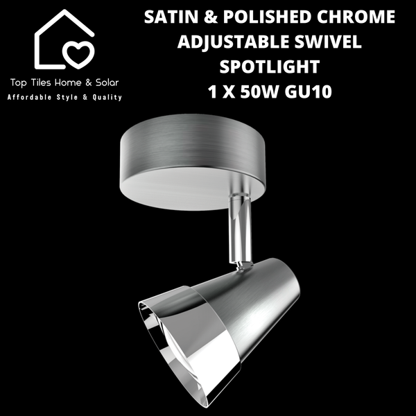 Satin & Polished Chrome Adjustable Swivel Spotlight - 1 x 50W GU10