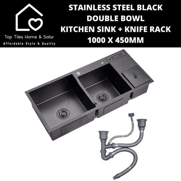Stainless Steel Black Double Bowl Kitchen Sink - 1000 x 450mm