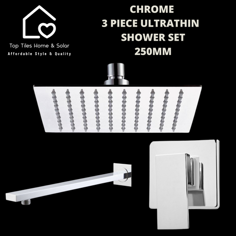 Chrome 3 Piece Ultrathin Shower Set - 250mm Square