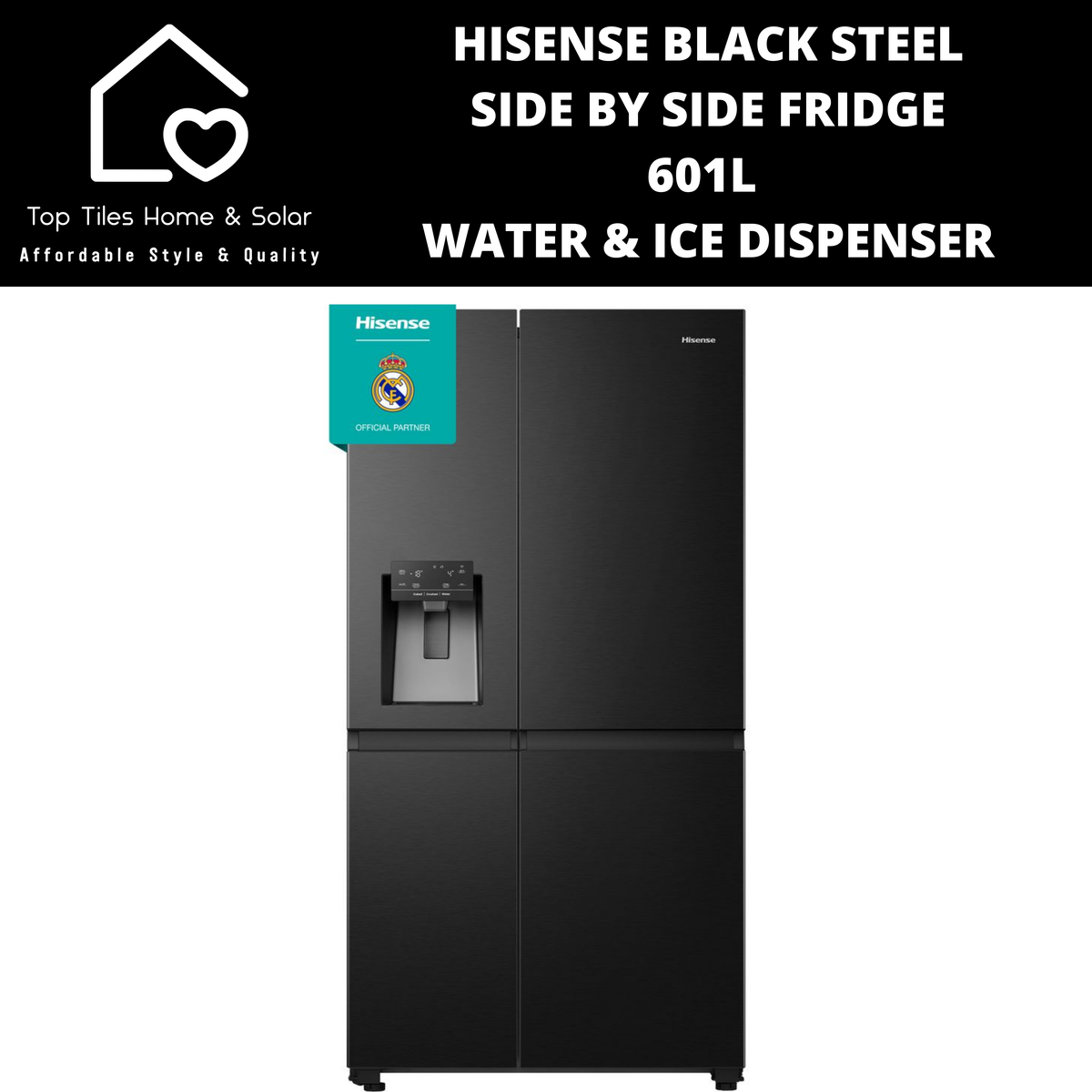 Hisense Black Steel Smart Side By Side Fridge - 601L Water & Ice