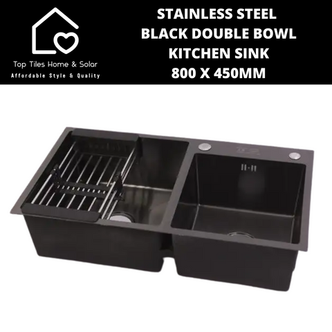 Stainless Steel Black Double Bowl Kitchen Sink - 800 x 450mm