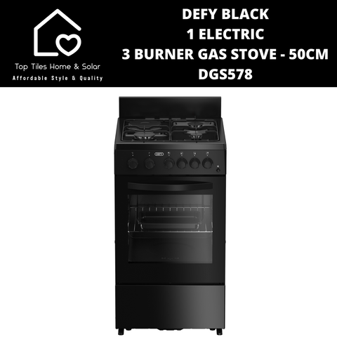 Defy Black 1 Electric 3 Burner Gas Stove - 50cm DGS578