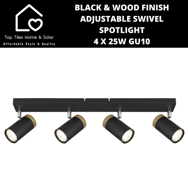 Black & Wood Finish Adjustable Swivel Spotlight - 4 x 25W GU10