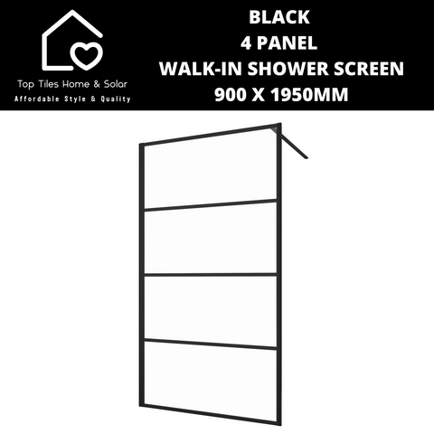 Black 4 Panel Walk-In Shower Screen - 900 x 1950mm