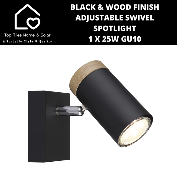 Black & Wood Finish Adjustable Swivel Spotlight - 1 x 25W GU10