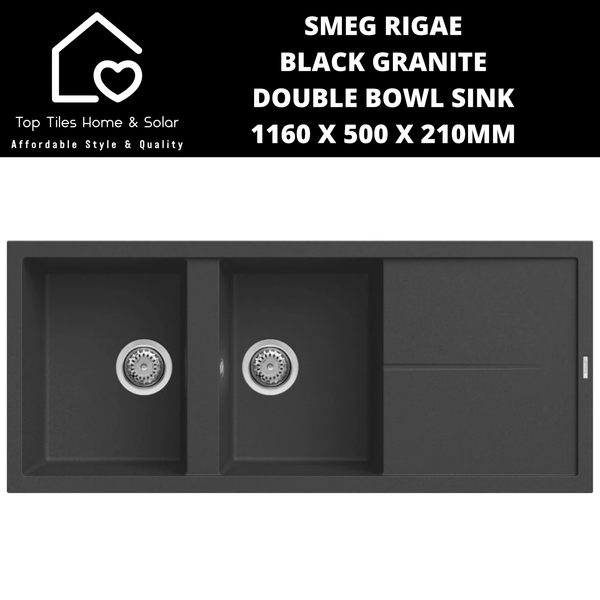 Smeg Rigae Black Granite Double Bowl Sink - 1160 x 500 x 210mm
