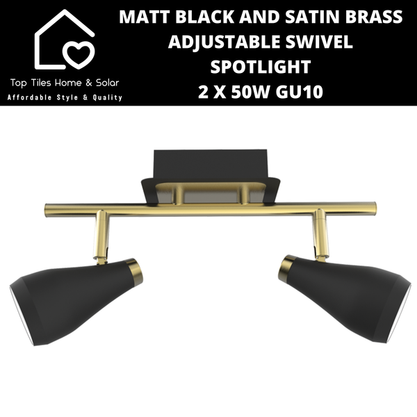 Matt Black and Satin Brass Adjustable Swivel Spotlight - 2 x 50W GU10