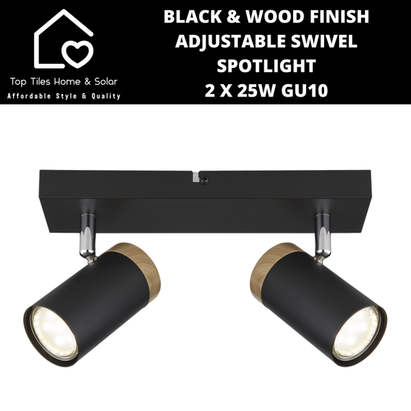 Black & Wood Finish Adjustable Swivel Spotlight - 2 x 25W GU10