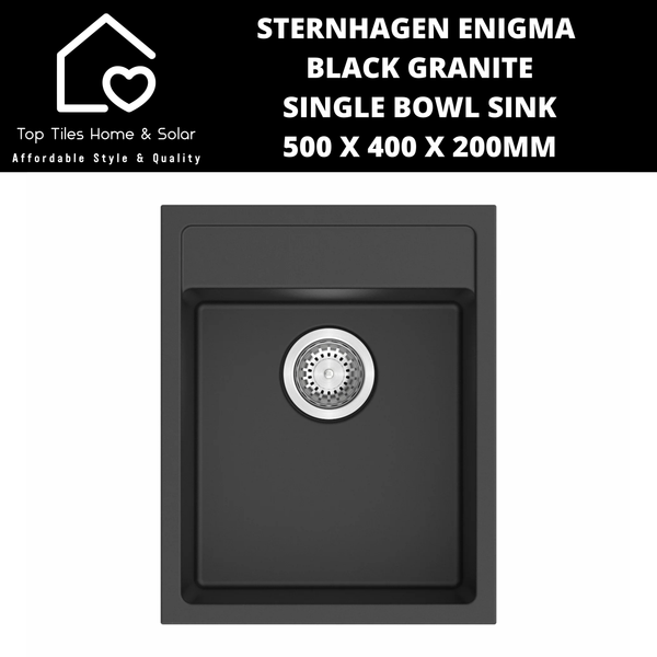Sternhagen Enigma Black Granite Single Bowl Sink - 500 x 400 x 200mm