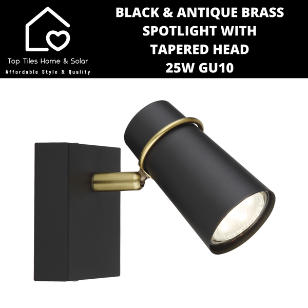 Black & Antique Brass Spotlight with Tapered Head - 25W GU10