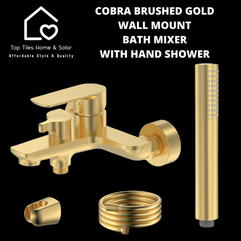 Cobra Brushed Gold Wall Mount Bath Mixer with Hand Shower
