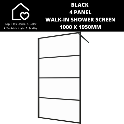 Black 4 Panel Walk-In Shower Screen - 1000 x 1950mm