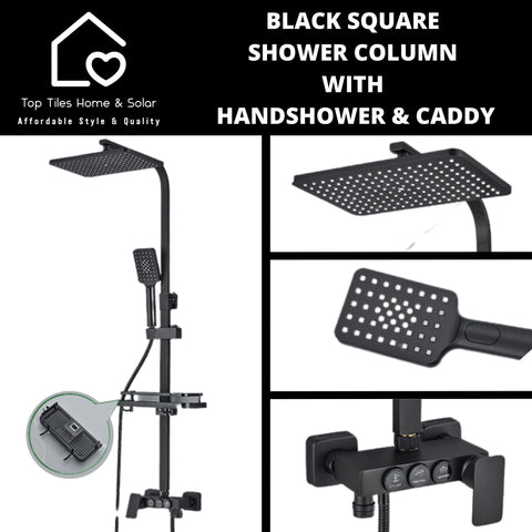 Black Square 3Function Shower Column With Handshower & Caddy