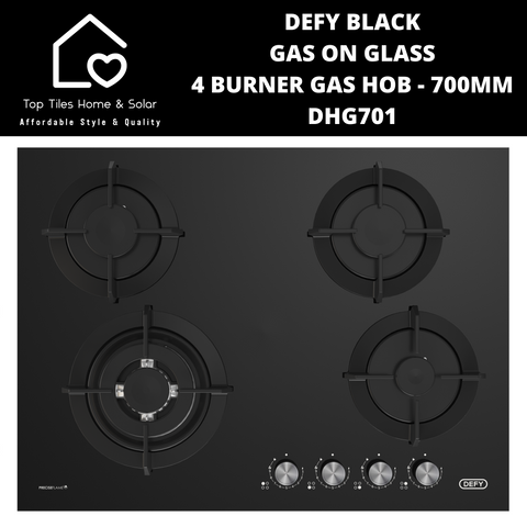 Defy Black Gas On Glass 4 Burner Gas Hob - 700mm DHG701