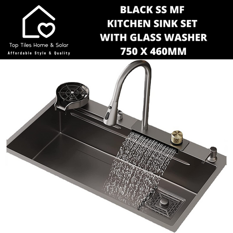 Black SS MF Kitchen Sink Set Glass Cleaner - 750 x 460mm