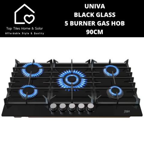Univa Black Glass 5 Burner Gas Hob - 90cm