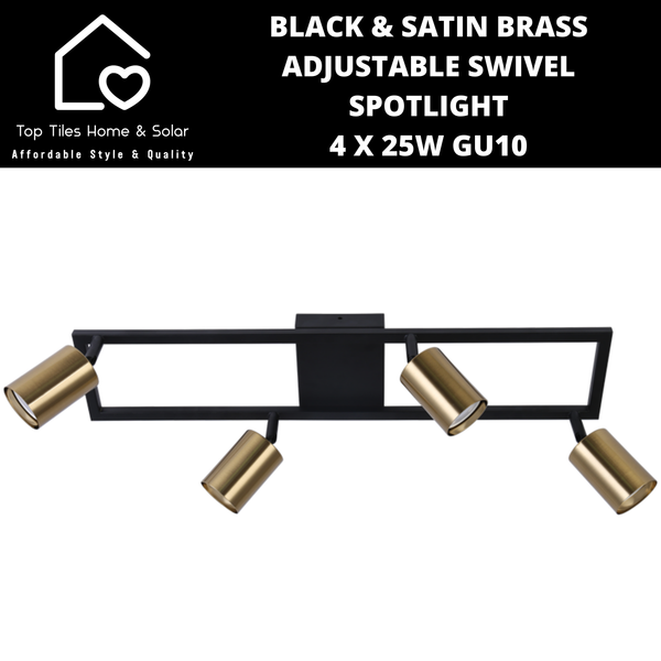 Black & Satin Brass Adjustable Swivel Spotlight - 4 x 25W GU10