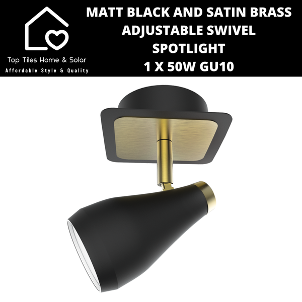 Matt Black and Satin Brass Adjustable Swivel Spotlight - 1 x 50W GU10