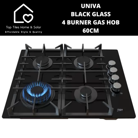 Univa Black Glass 4 Burner Gas Hob - 60cm