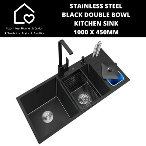 Stainless Steel Black Double Bowl Kitchen Sink - 1000 x 450mm