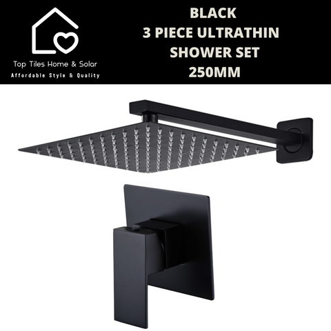 Black 3 Piece Ultrathin Shower Set - 250mm Square