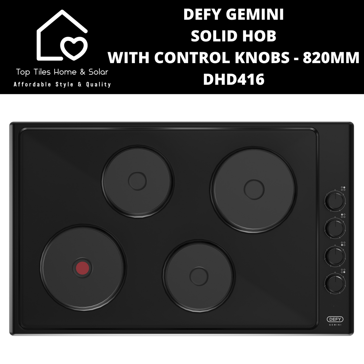 Defy Gemini Solid Hob With Control Knobs 820mm DHD416