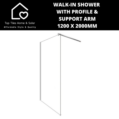 Chrome Walk-in Shower with Support Arm - 1200 x 2000mm