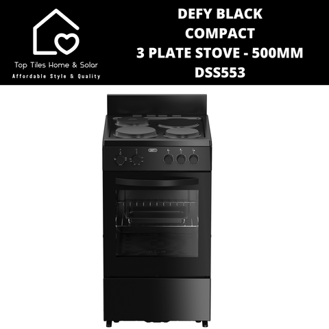 Defy Black 500 Series Compact 3 Plate Stove - 500mm DSS553