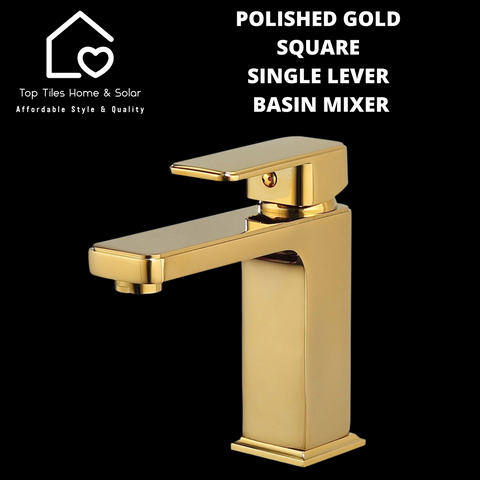 Polished Gold Square Single Lever Basin Mixer