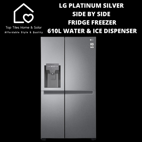 LG Platinum Silver Side by Side Fridge - 610L Water & Ice Dispenser