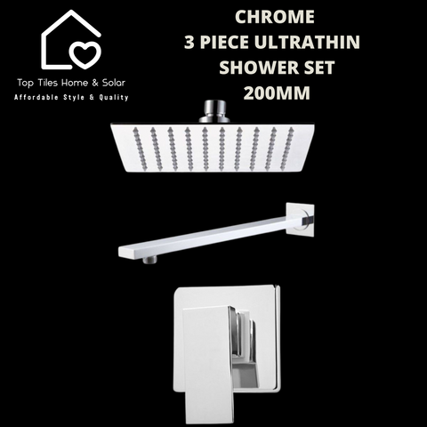 Chrome 3 Piece Ultrathin Shower Set - 200mm Square
