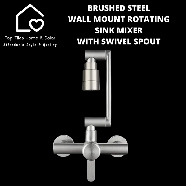 Brushed Steel Wall Mount Rotating Sink Mixer with Swivel Spout