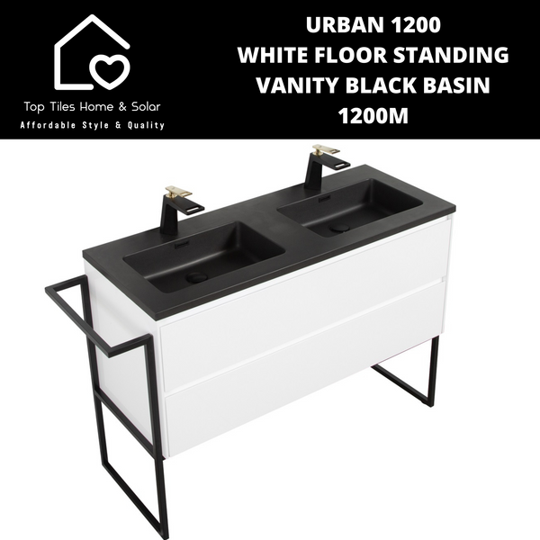Urban 1200 White Floor Standing Vanity Black Basin - 1200m