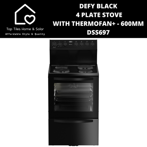 Defy Black  4 Plate Stove with Thermofan+ - 600mm DSS697