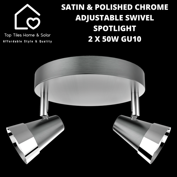 Satin & Polished Chrome Adjustable Swivel Spotlight - 2 x 50W GU10