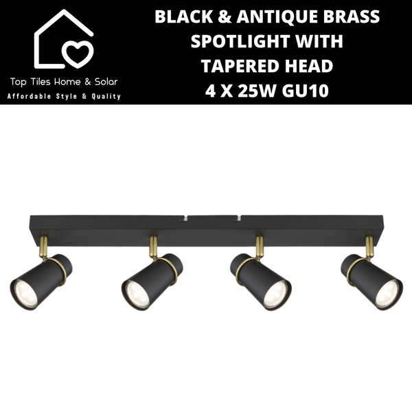 Black & Antique Brass Spotlight with Tapered Head - 4 x 25W GU10