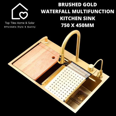Brushed Gold Waterfall Multifunction Kitchen Sink - 750 x 450mm