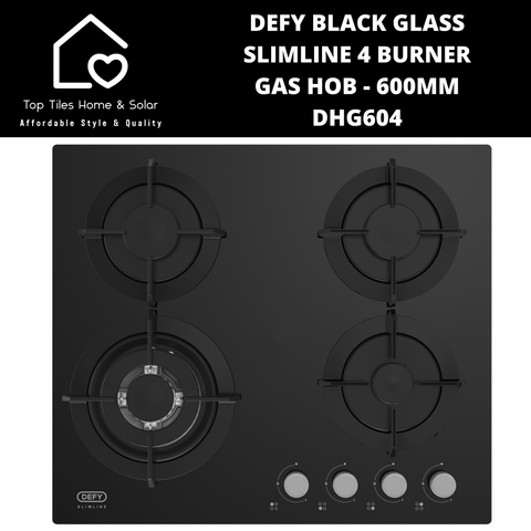 Defy Black Glass Slimline 4 Burner Gas Hob - 600mm DHG604