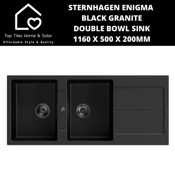 Sternhagen Enigma Black Granite Double Bowl Sink - 1160 x 500 x 200mm